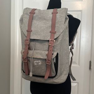 Herschel supply grey backpack with pink straps fold over top with laptop pocket!